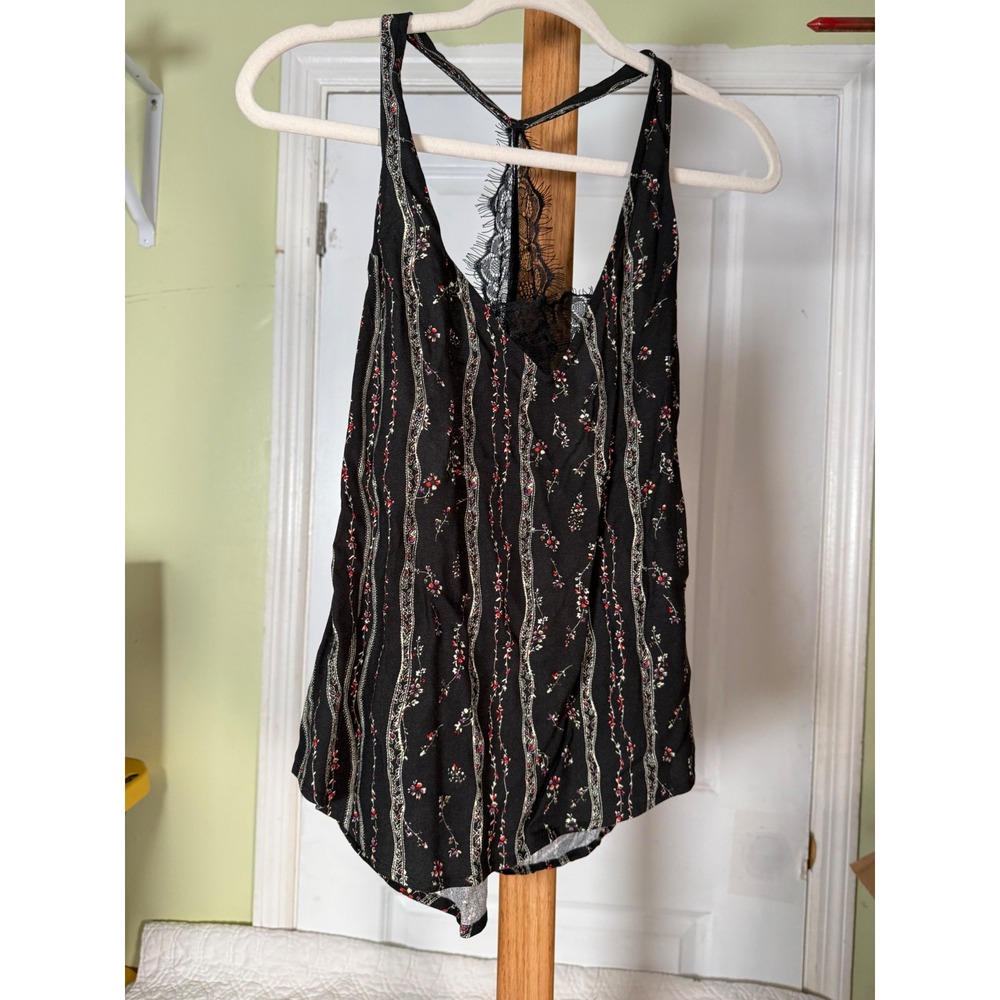 Lovestitch Black Floral Paisley Lace Trim Racerback Cami Tank Top Small NWT
